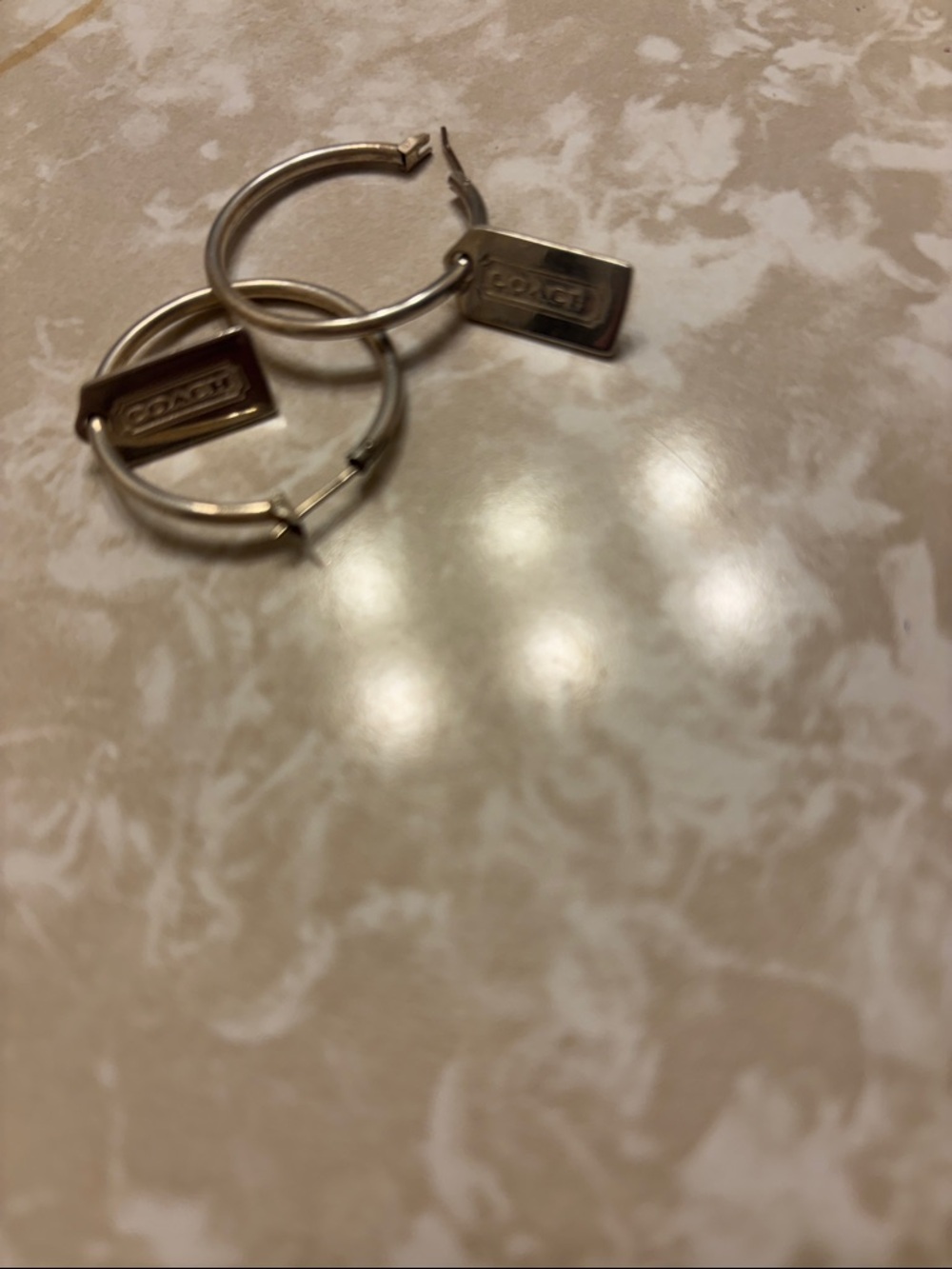 Coach Silver Mini Tag Hoop Earrings - Picture 2 of 7